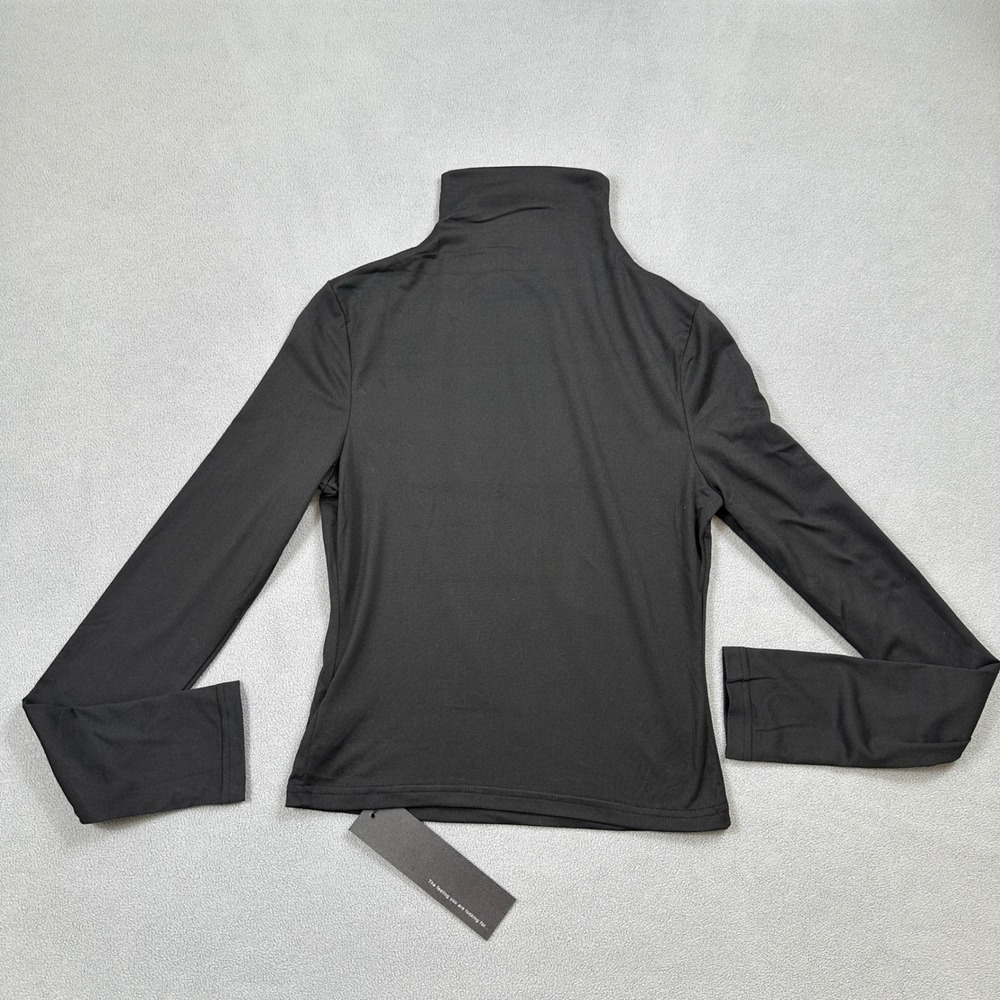 NWT S DEER Turtleneck Top M Womens Black Long Sleeve Fitted Pullover Blouse
